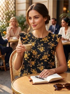 SHEIN Black and Gold Floral Short Sleeve Top
